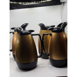 Set of 4 Vintage Thermo-Serv‎ 1 Liter Insulated Coffee Carafes Gold Black MCM